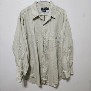 Ralph Lauren Men's Cream Yarmouth Button-Up Collared Shirt Size 17.5 34-35